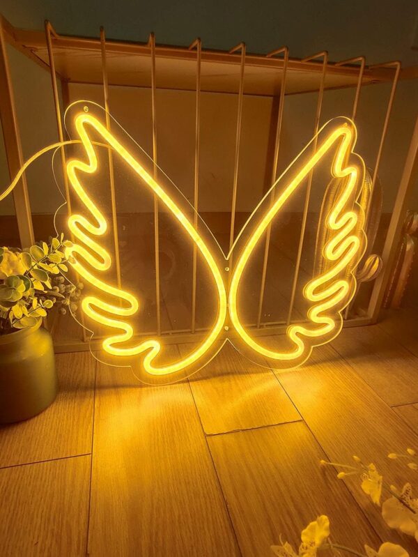 Yellow Angel Wing LED Neon Sign for Wall Decor – Vibrant and Elegant Light