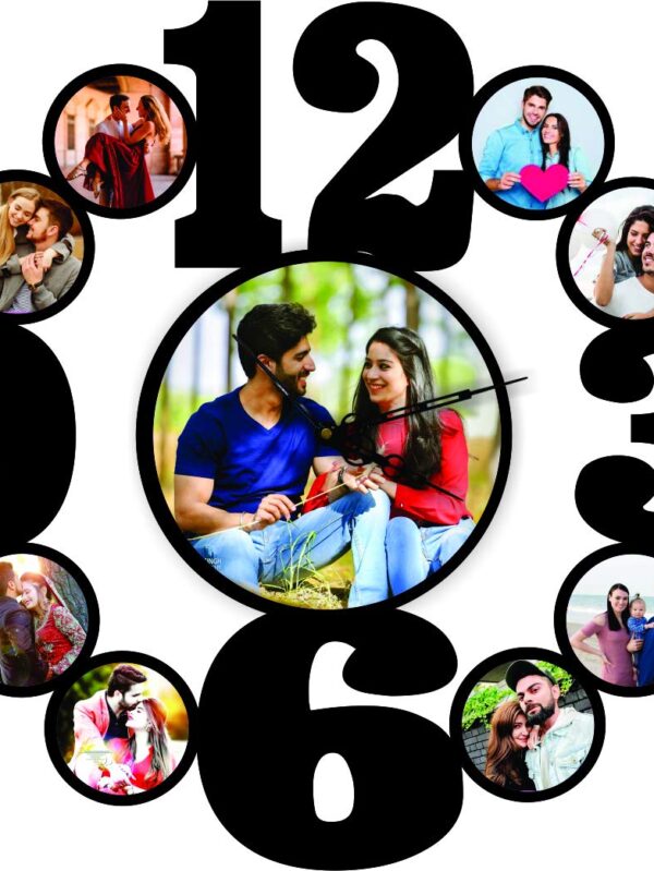 Customized Round Photo Clock | Personalized with Pictures and Texts | Best Gift for Kids, Husband, Wife, Friend, Mom and Dad, Wood, Clock multi, 18x18 inch|