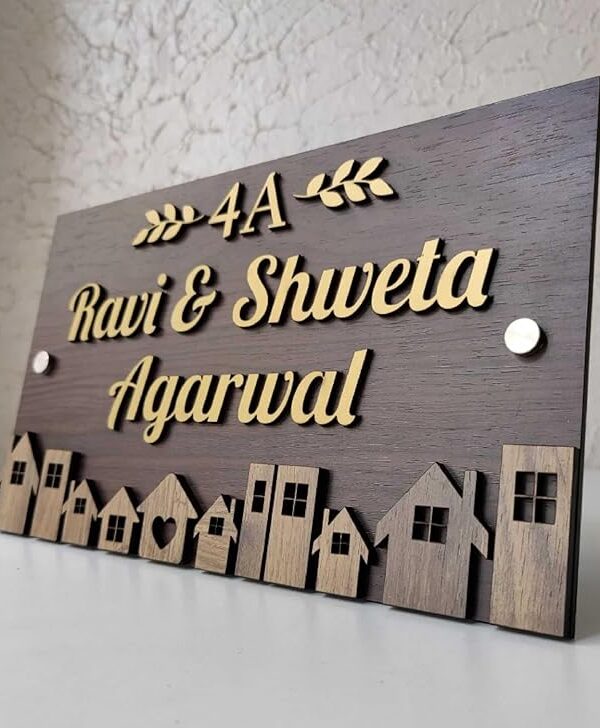 Custom Wooden Name Plate for Home Entrance