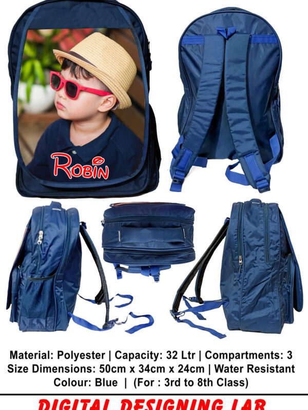 "Customized kids backpack for Nursery to 2nd Grade with personalized name and fun design